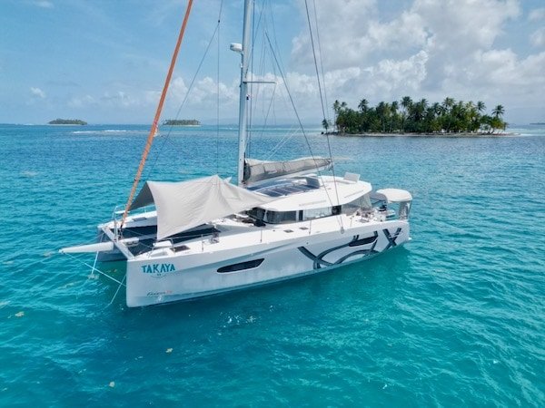 Excess 14 catamaran at anchor in Polynesia